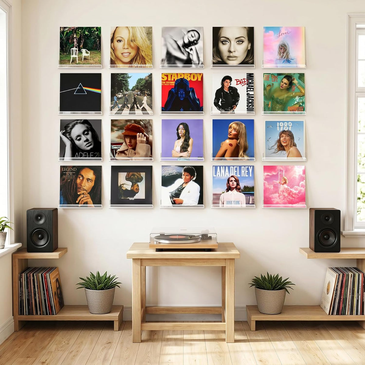 Gotega Vinyl Record Shelf Wall Mount 20 Pack, 12 inch Album Record Display | Clear Acrylic Floating Shelves for Wall
