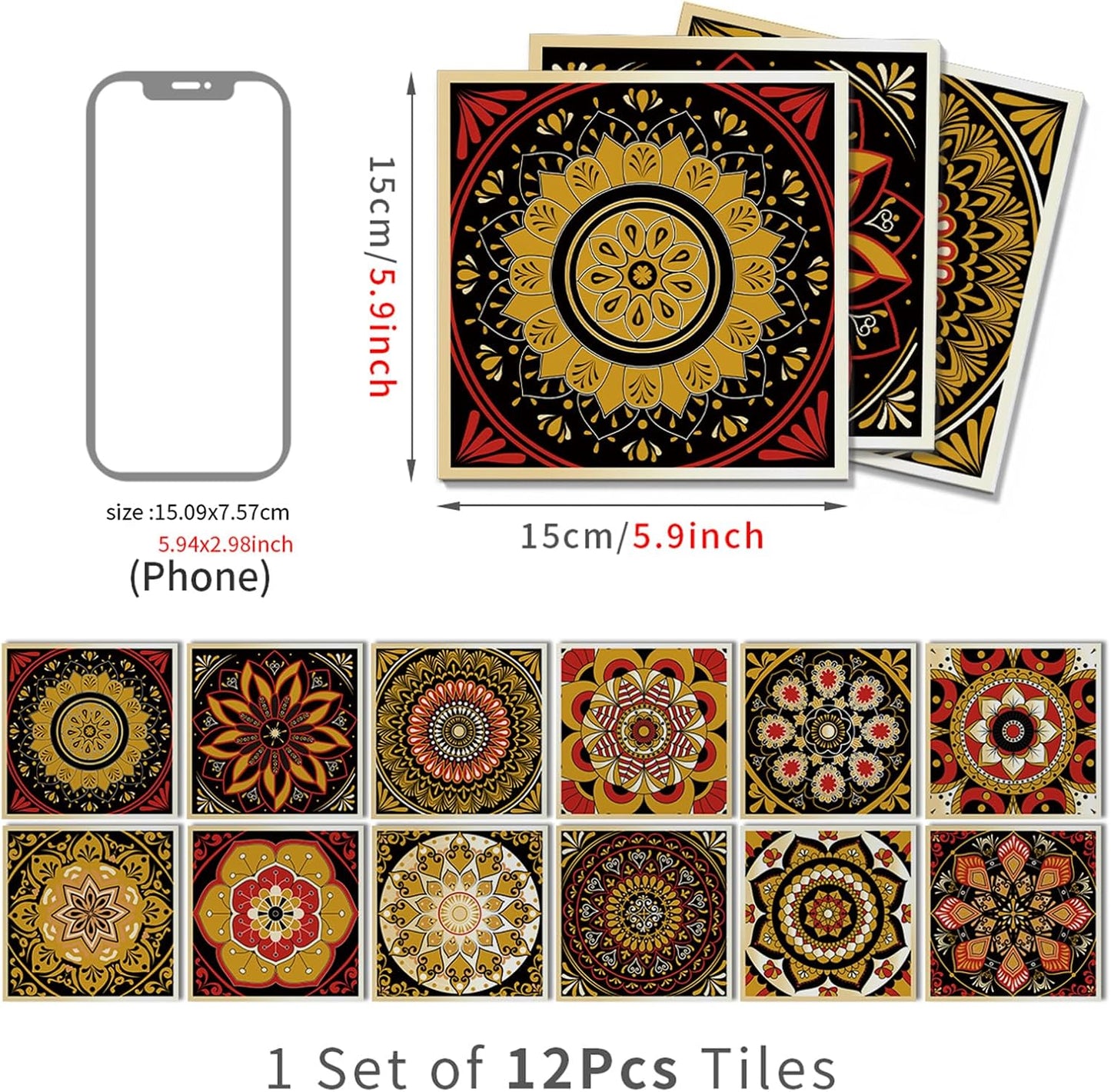 Tile Decals " Wall Stickers / Art-108 / 5.9 x 5.9 / Set of 12
