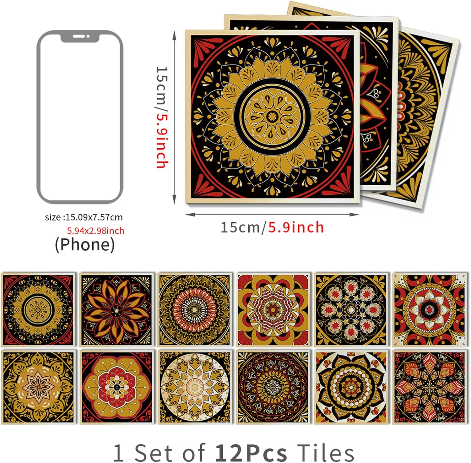 Tile Decals " Wall Stickers / Art-108 / 5.9 x 5.9 / Set of 12