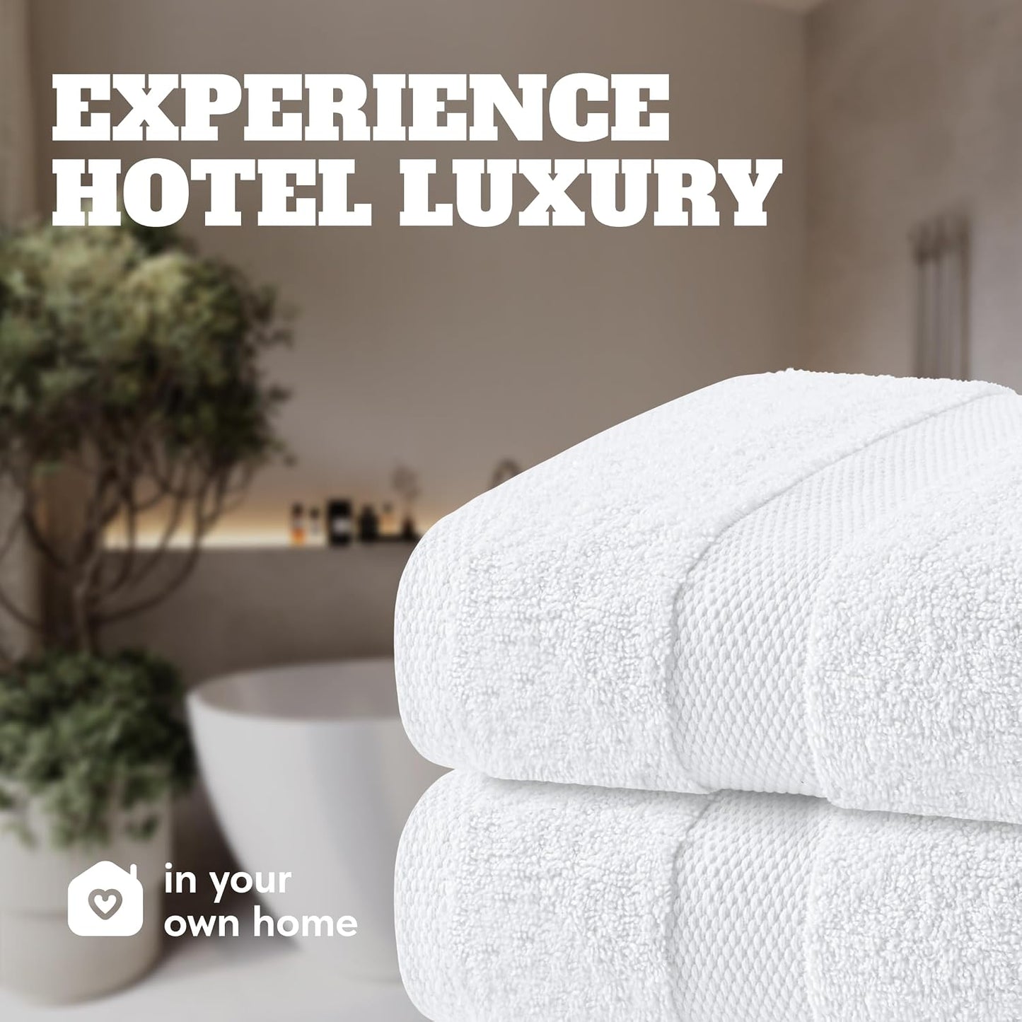 White Bath Towels 24x50 Inch, 6 Pack - Extra Absorbent Cotton Towel Set for Bathroom