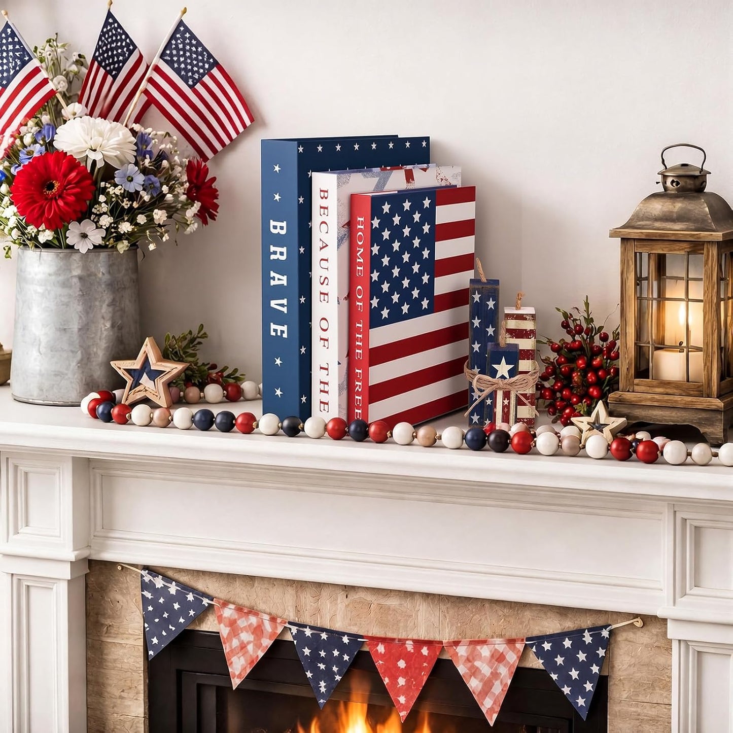 Fake Decorative Books Wooden Firecracker Table Signs Faux Patriotic Decor / 4th of July / Paper