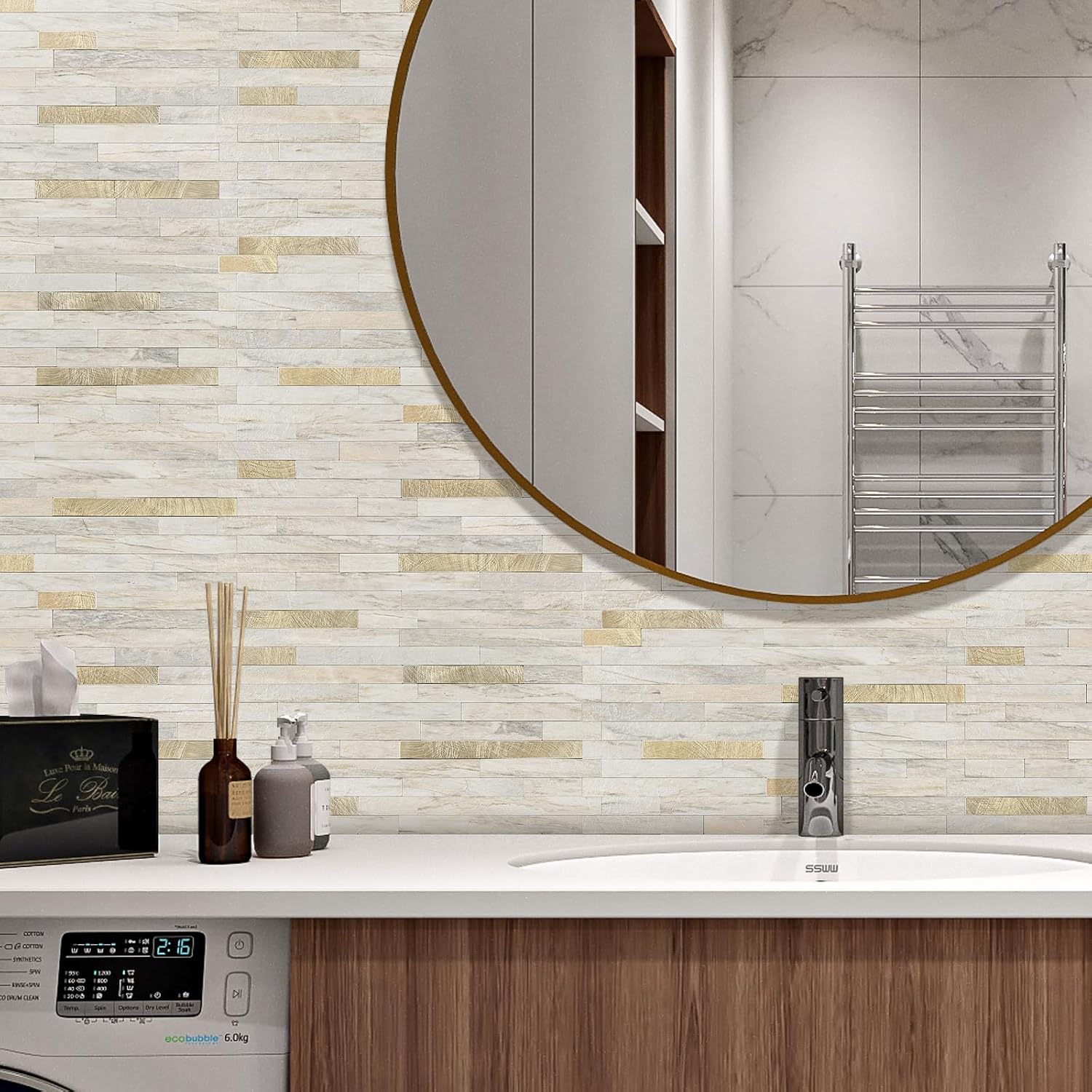20 Sheets Peel and Stick Backsplash Tile / Sunny Beige + Metal Gold / Set of 20
