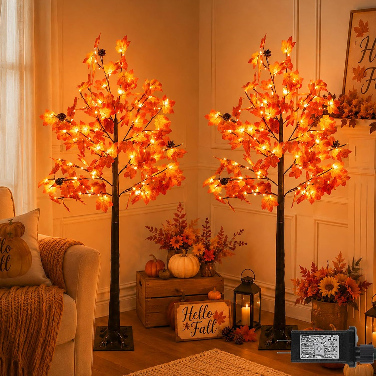 JOIEDOMI 24"/2FT Small Christmas Tree with Lights, Table Top Christmas Decor with Tree Skirt, Star Treetop and Ornaments, Battery Operated Pre-lit Artificial Xmas Tabletop for Xmas Decorations Indoor