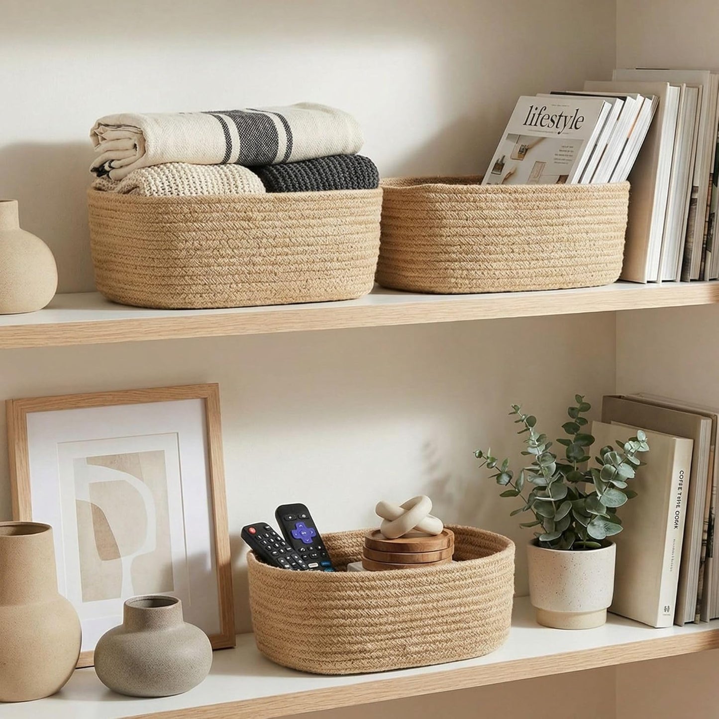 Storage Basket / Sturdy Jute Rope Baskets / Jute-brown / Set of 3