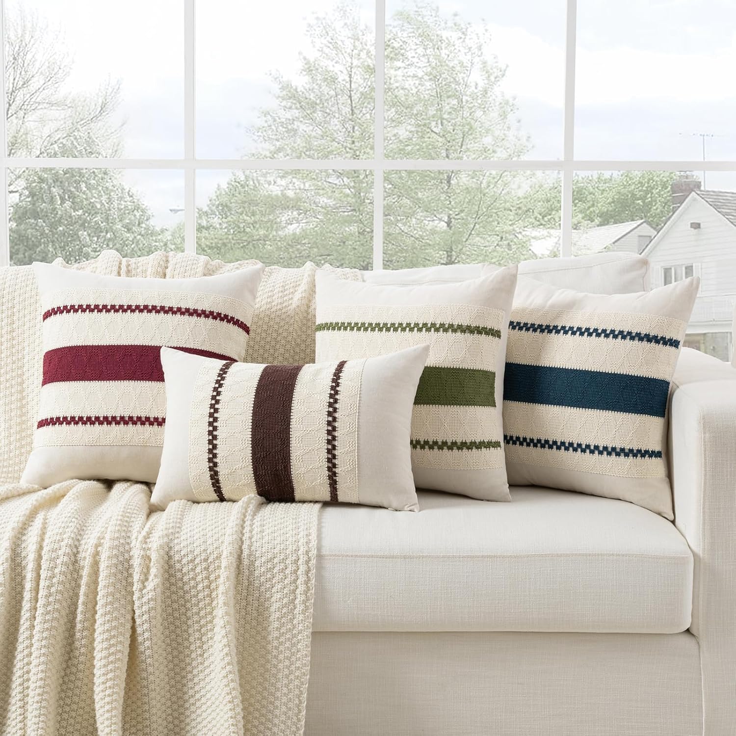 Boho Decorative Throw Pillow Covers / 18 x 18 / Burgundy / Set of 2
