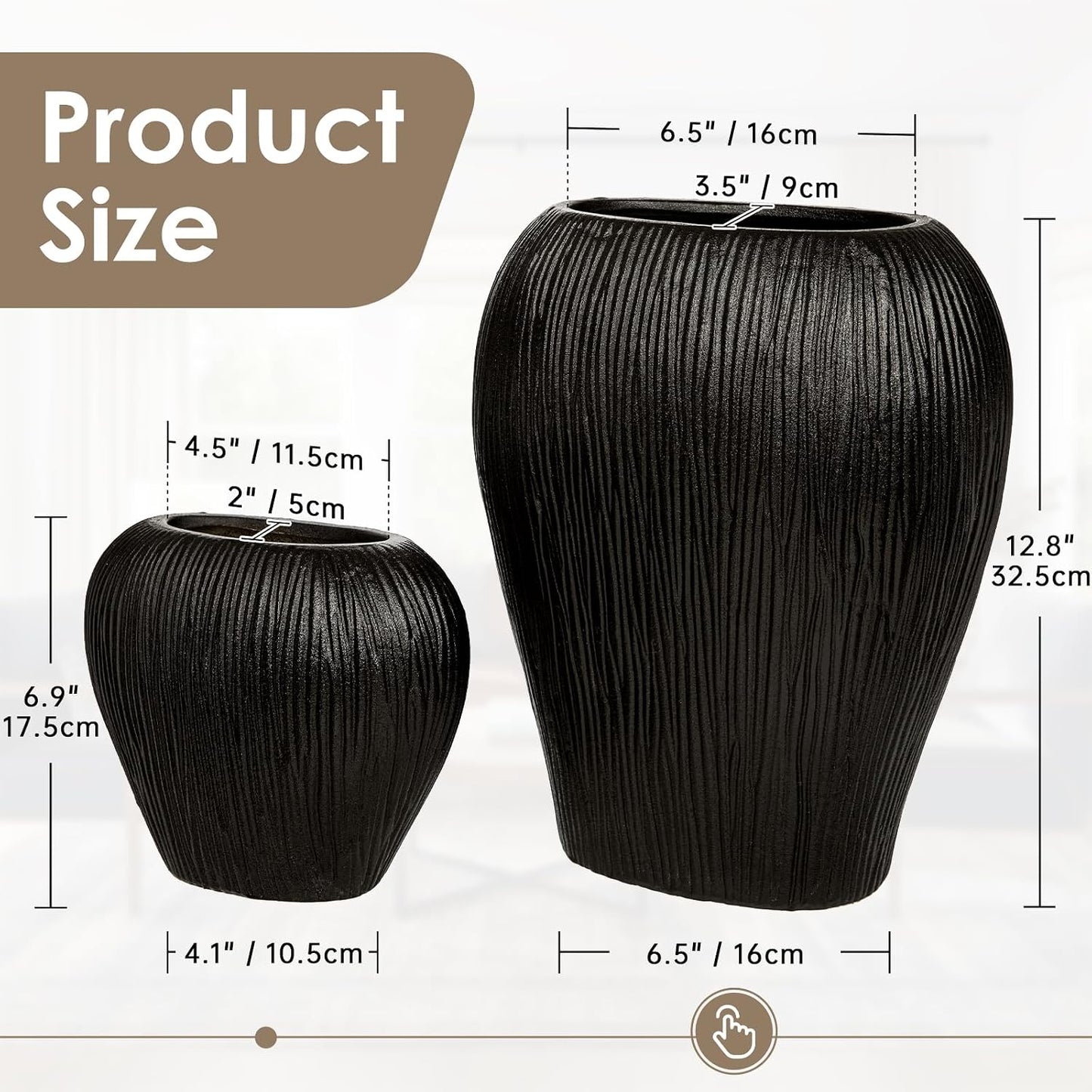 Slim Flat Ceramic Vase / Black / Set of 13