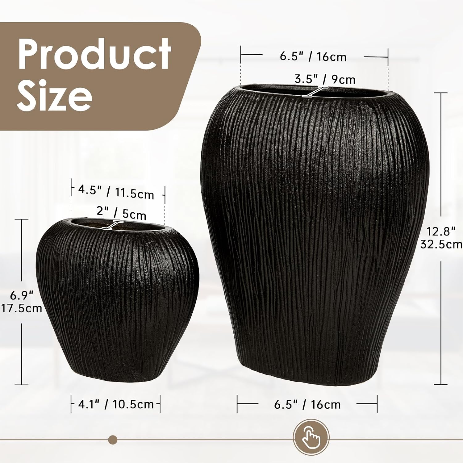 Slim Flat Ceramic Vase / Black / Set of 13