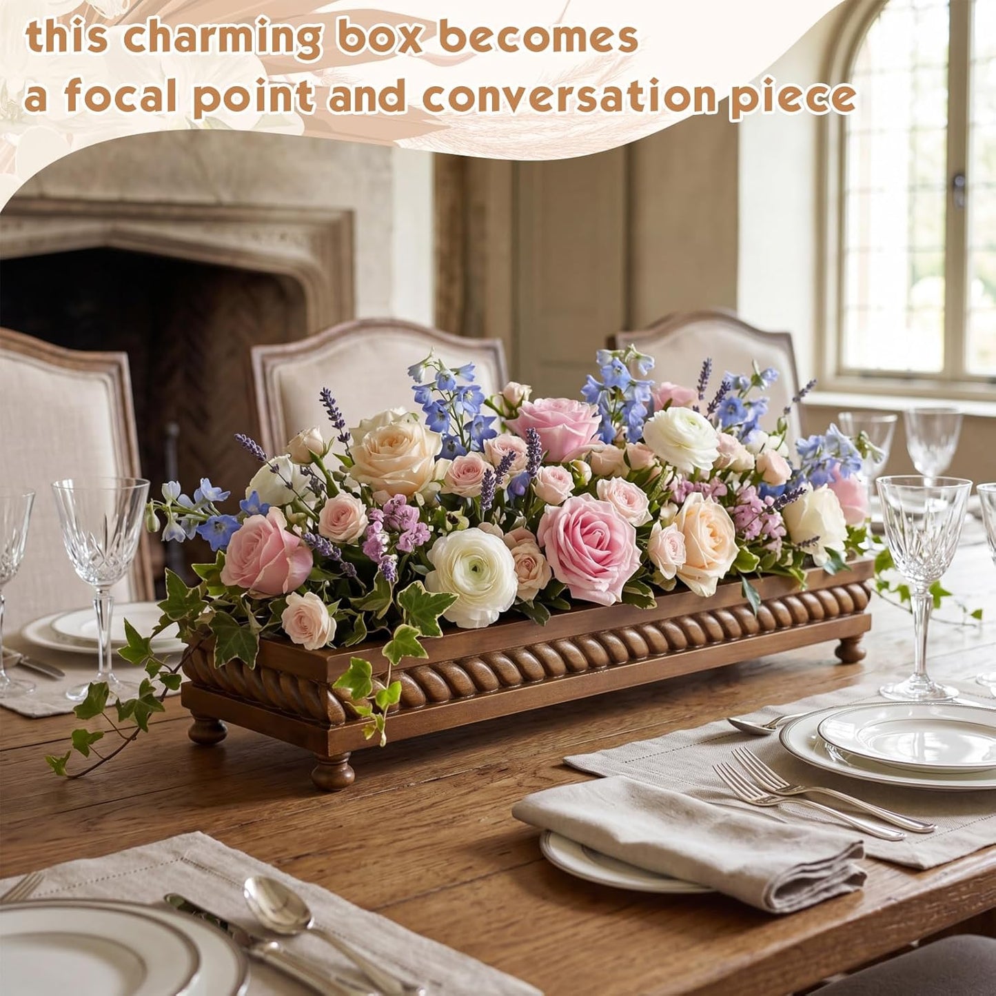 Spring Decorative Wooden Tables Centerpiece Tray / Brown / Set of 24
