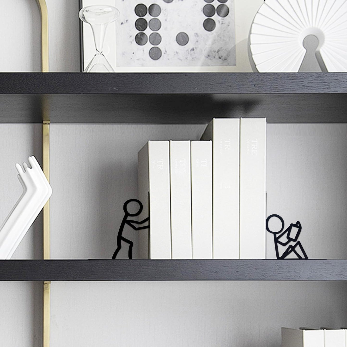 Bookends Decorative Metal Unique Office Desk Bookends Book Ends Reading Decor Bookshelf / Black