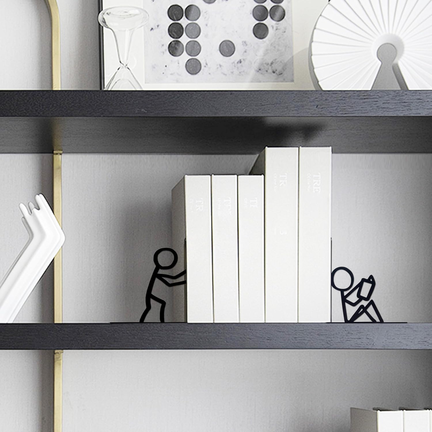 Bookends Decorative Metal Unique Office Desk Bookends Book Ends Reading Decor Bookshelf / Black