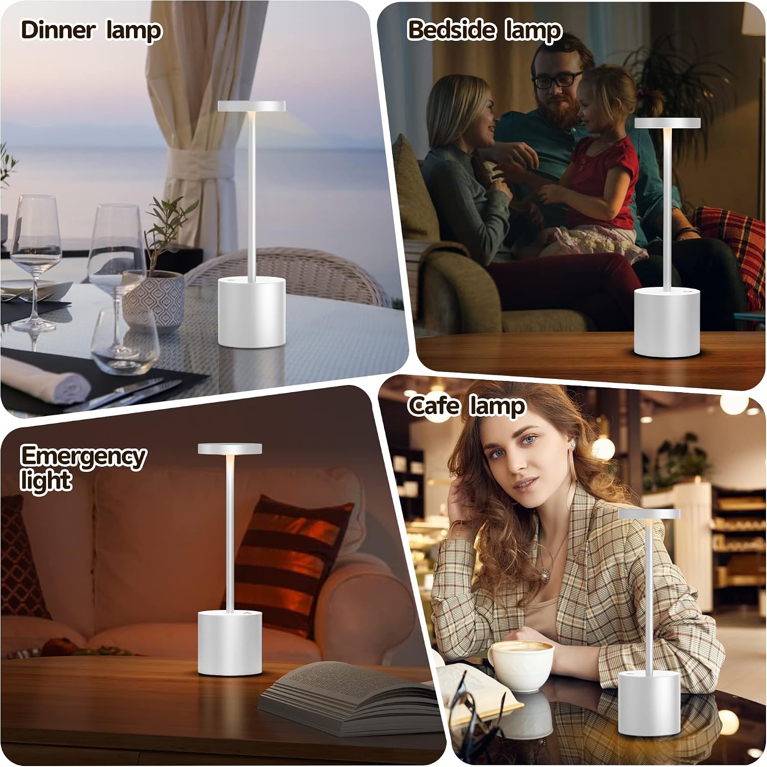 2Pack Cordless Rechargeable LED Restaurants Outdoor Table Lamp | Battery 5000mAh Metal USB Portable Powered Desk Lamp