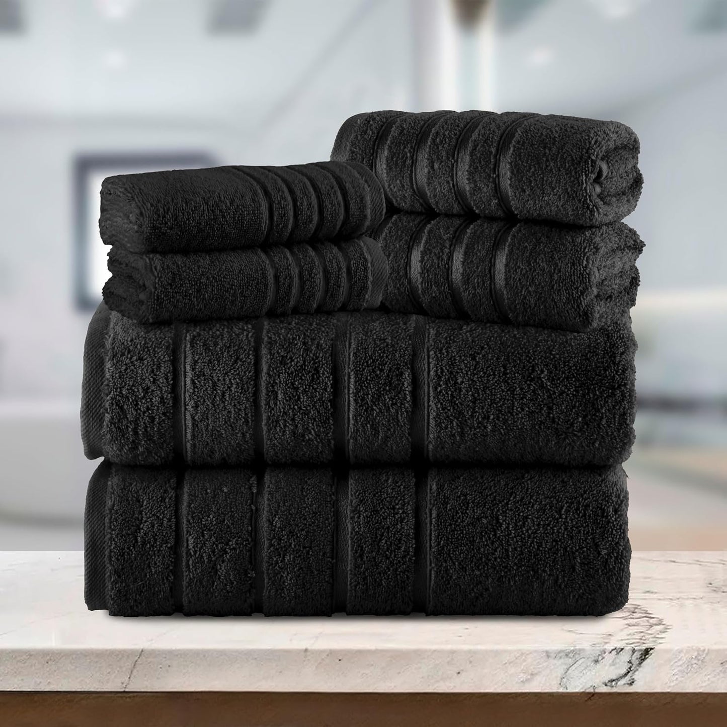Elegant Comfort 4 Lines Viscose Stripe 6-Piece Premium Towel Set - 100% Turkish Cotton High Absorbent Luxury Bathroom