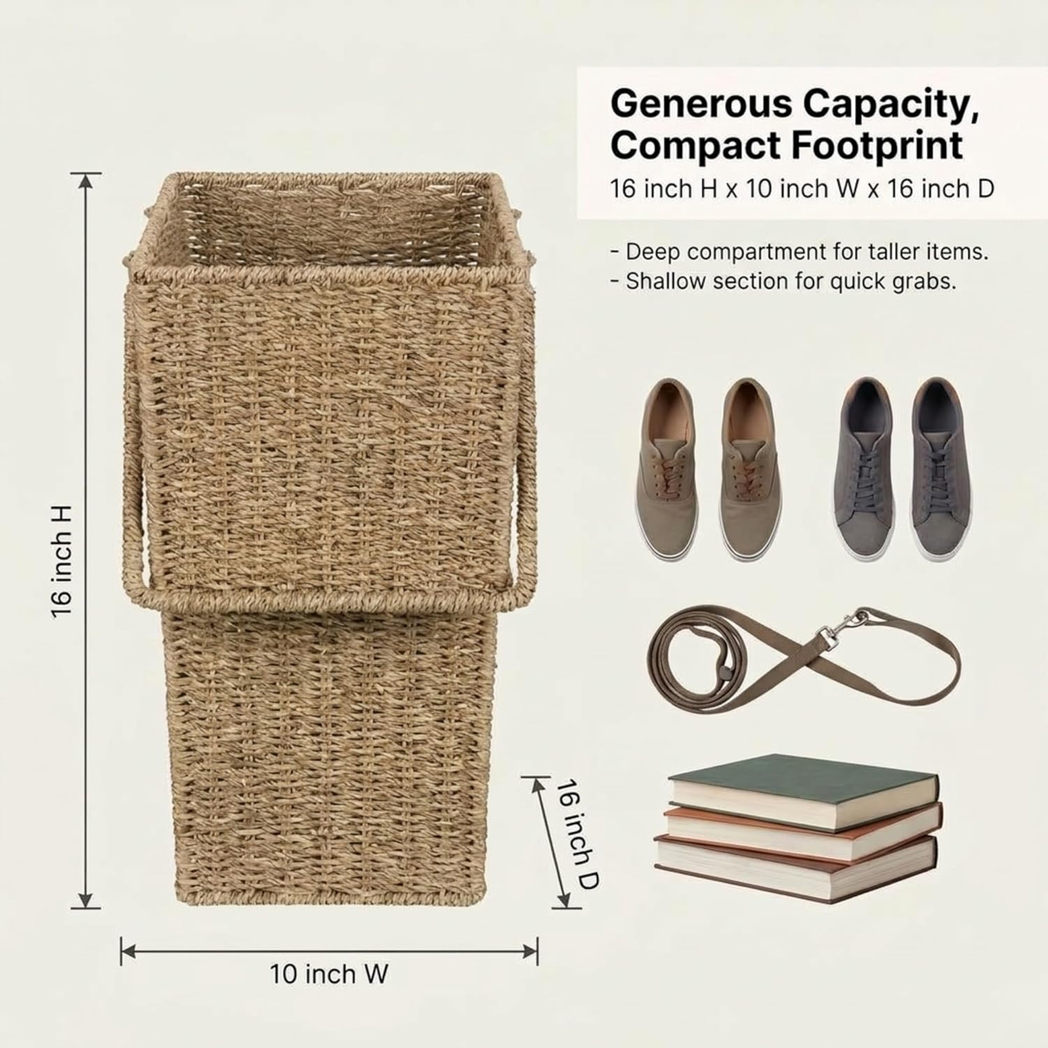 Wicker Stair Basket / Seagrass and Corn Husk / Natural