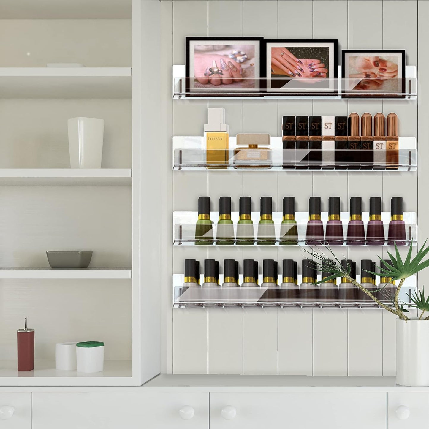 8 Pack 15 Inch Clear Acrylic Floating Wall Shelves, Kids Bookshelf | Modern Display Shelf for Nail Polish, Sunglasses