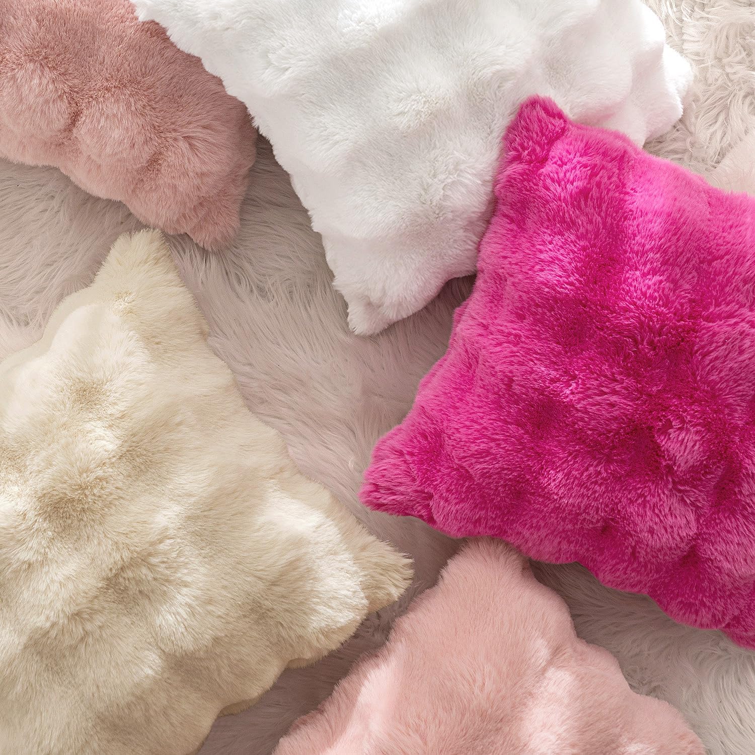 Faux Fur Pillow Covers Thick Soft Plush Throw Pillows Spring Home Decor / 18 x 18 / White / Set of 2