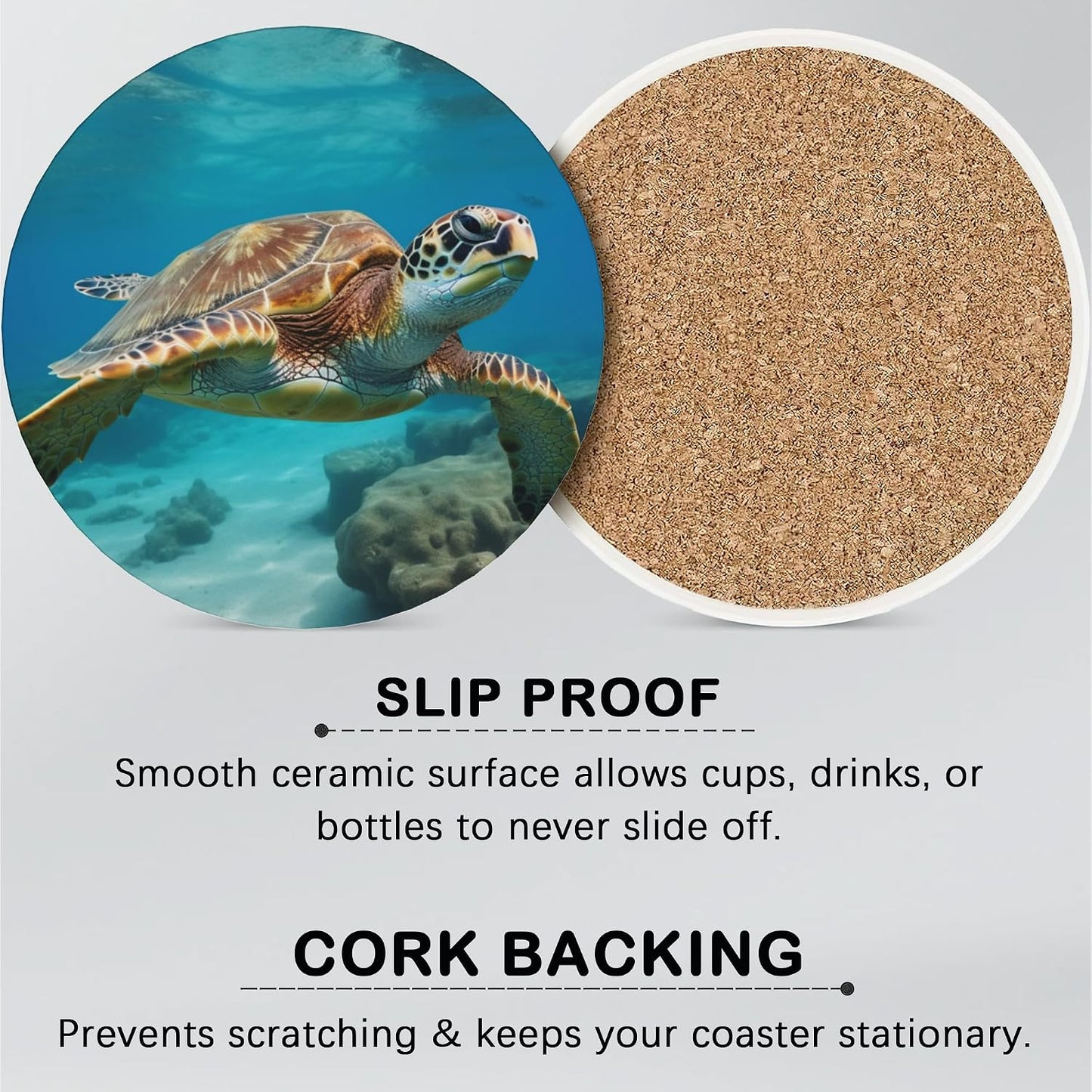 Cork Base and Metal / Sea Turtles / Set of 6