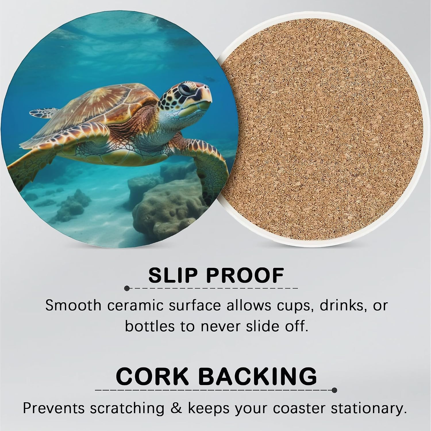 Cork Base and Metal / Sea Turtles / Set of 6