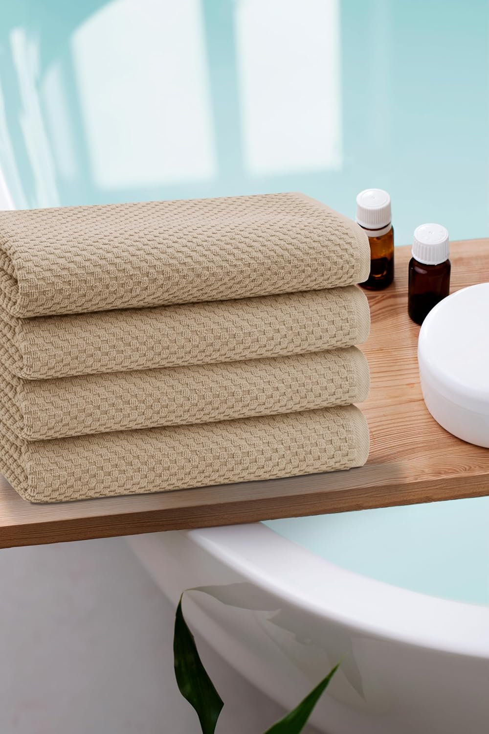 COTTON CRAFT Euro Spa Waffle Weave Bath Towels - Set of 4 Linen Towels | Pure 100% Ringspun Cotton Oversized Luxurious