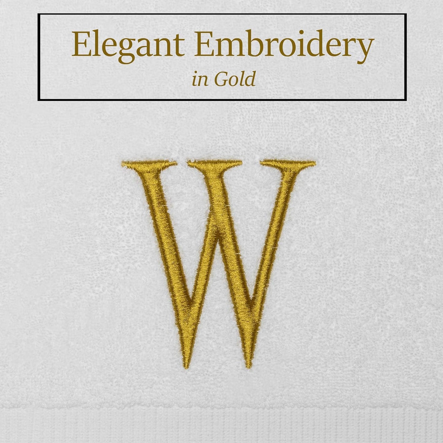 White with Gold Monogrammed Hand Towels for Bathroom - Set of 2 Letter W | Luxury Hotel Quality Initial Towels For
