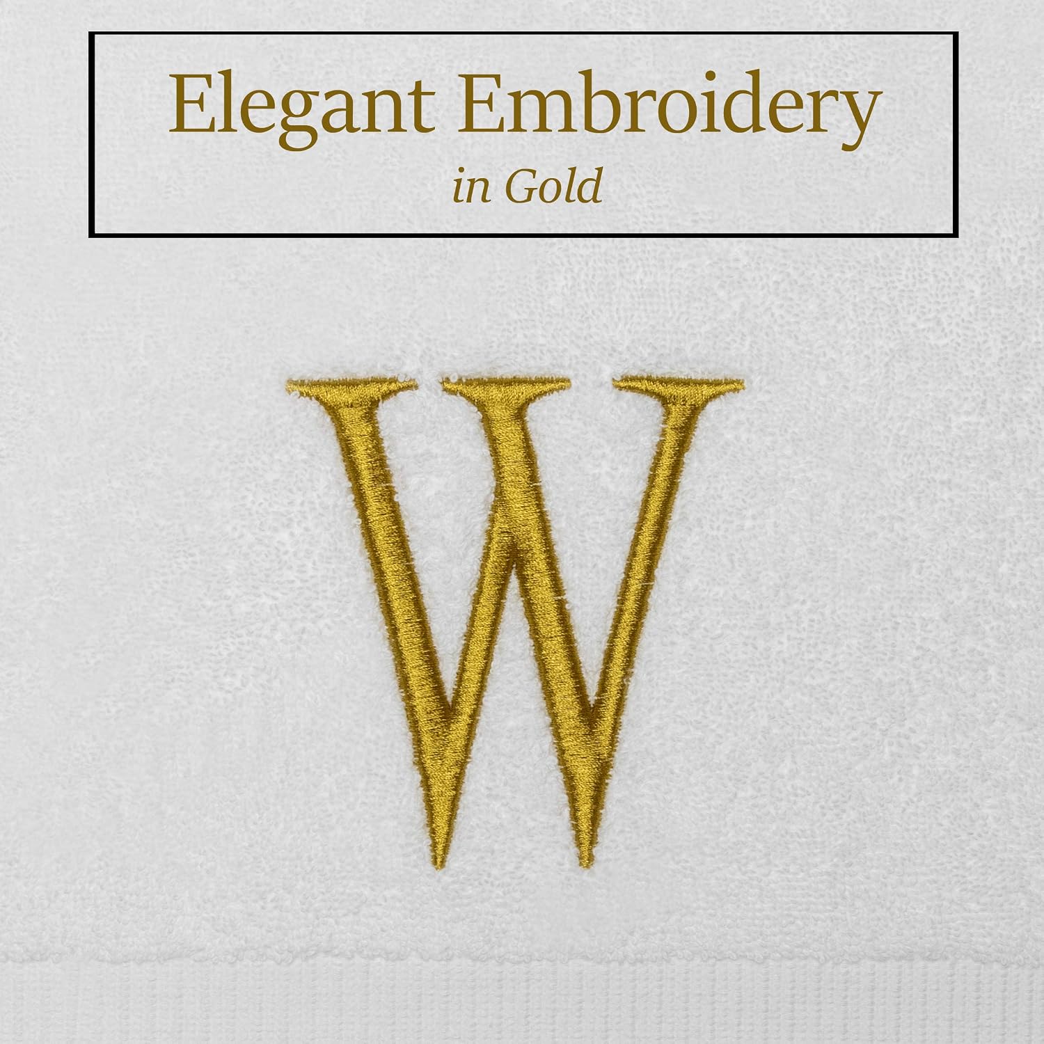 White with Gold Monogrammed Hand Towels for Bathroom - Set of 2 Letter W | Luxury Hotel Quality Initial Towels For