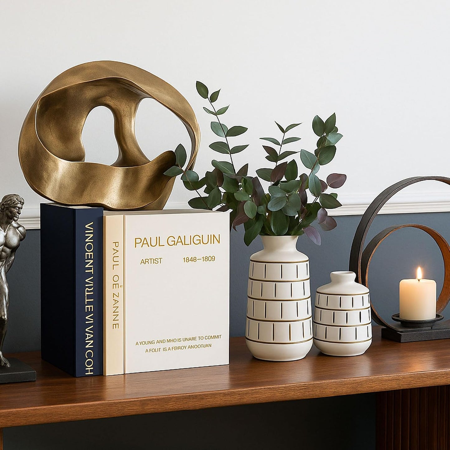 Linen Decorative Books / Blue&beign&off White / Set of 3