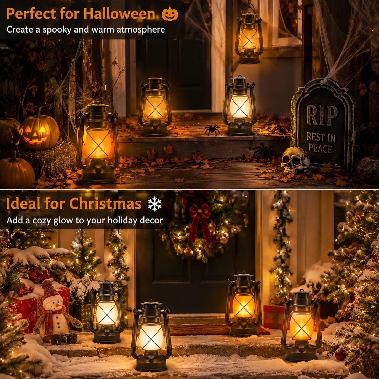 Outdoor Lanterns Waterproof Hanging Vintage LED Camping Lamps with Dancing Flame Non-Solar Remote Control Light
