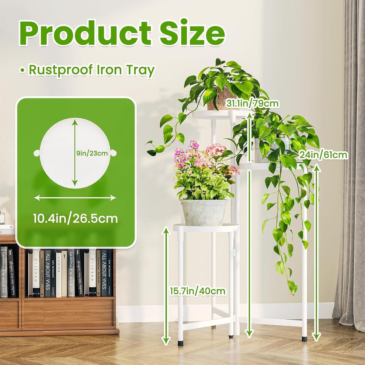 Plant Stand indoor outdoor-3 Tier black Tall Metal Flower Pot Holder 9in Wide Potted Display Rack - Heavy Duty Corner