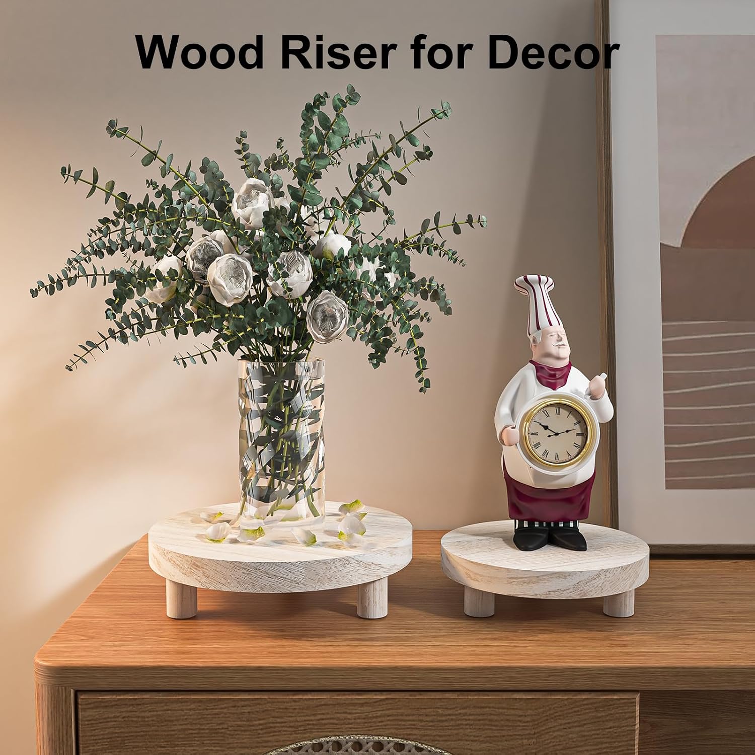 3 Pcs Wood Plant Stand Indoor Outdoor, Round Wood Riser for Decor 6/8/10" Wooden Stool Display Stand Flower Pot Holder