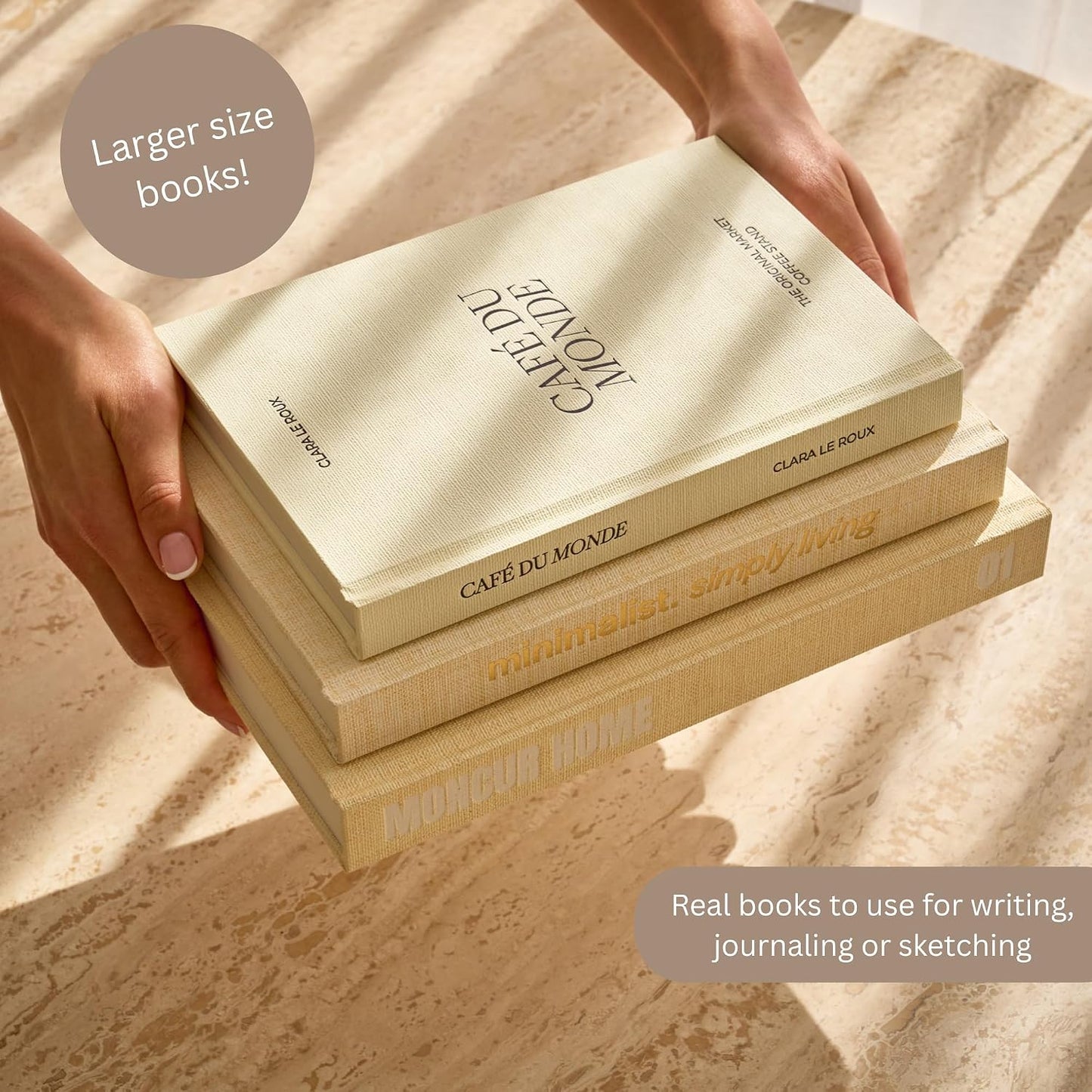 Decorative Coffee Table Books / Beige Monochrome / Set of 3