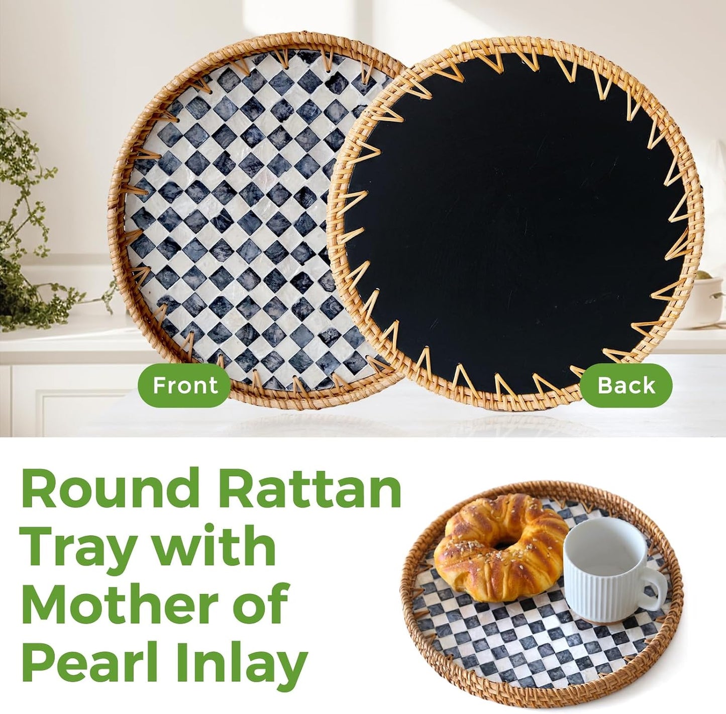 Round Rattan Tray / Checkerboard / Set of 12