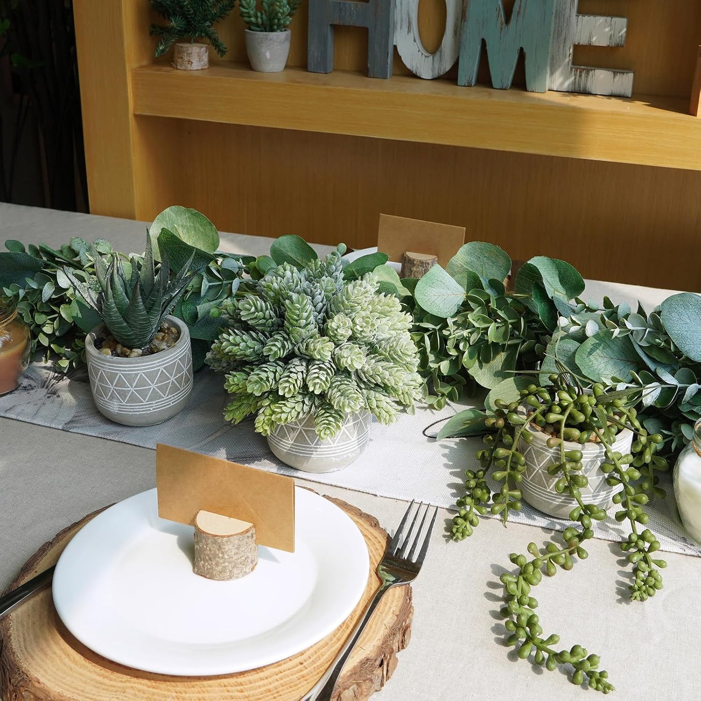 Mini Faux Succulent Potted Plants Artificial Aloe Hops String of Pearls Fake / Gray / Set of 3