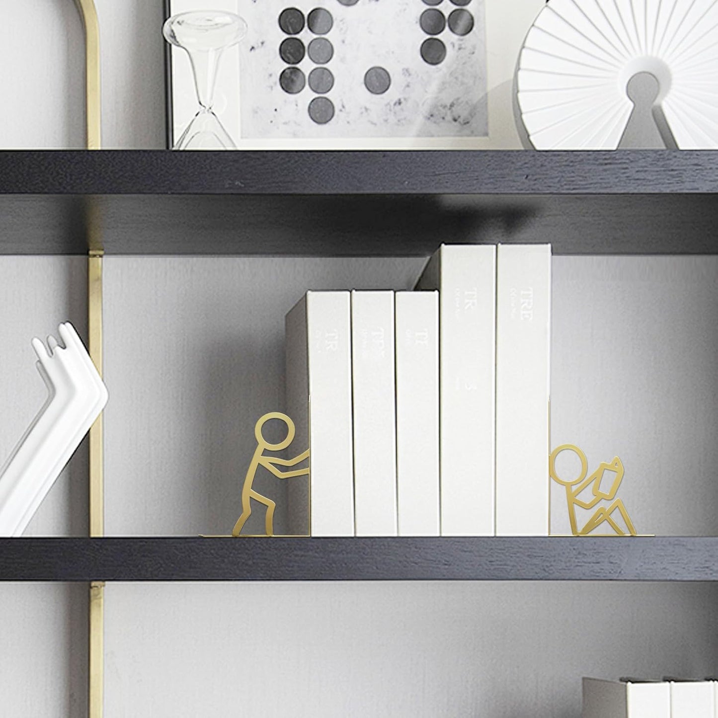 Metal Unique Office Desk Bookends Decorative Book Ends Reading Decor Bookshelf Decor / Gold