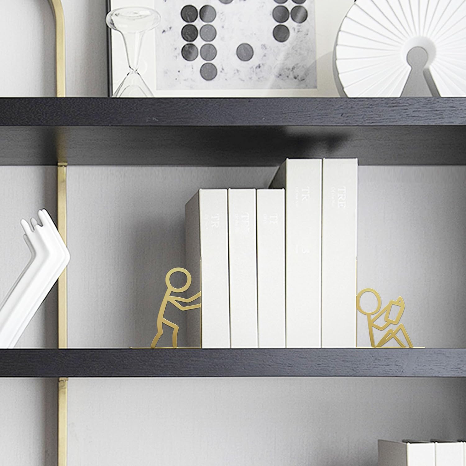Metal Unique Office Desk Bookends Decorative Book Ends Reading Decor Bookshelf Decor / Gold