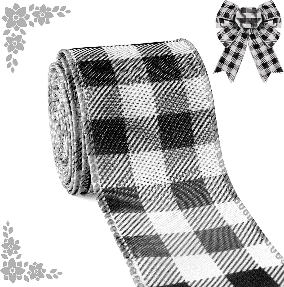 SIMISI RIBBON LED Christmas Buffalo Plaid Bow Rustic Burlap Black Red Crafts Wreath Bow with LED Lights for Holiday Decorations (9.5 x 13 inch)