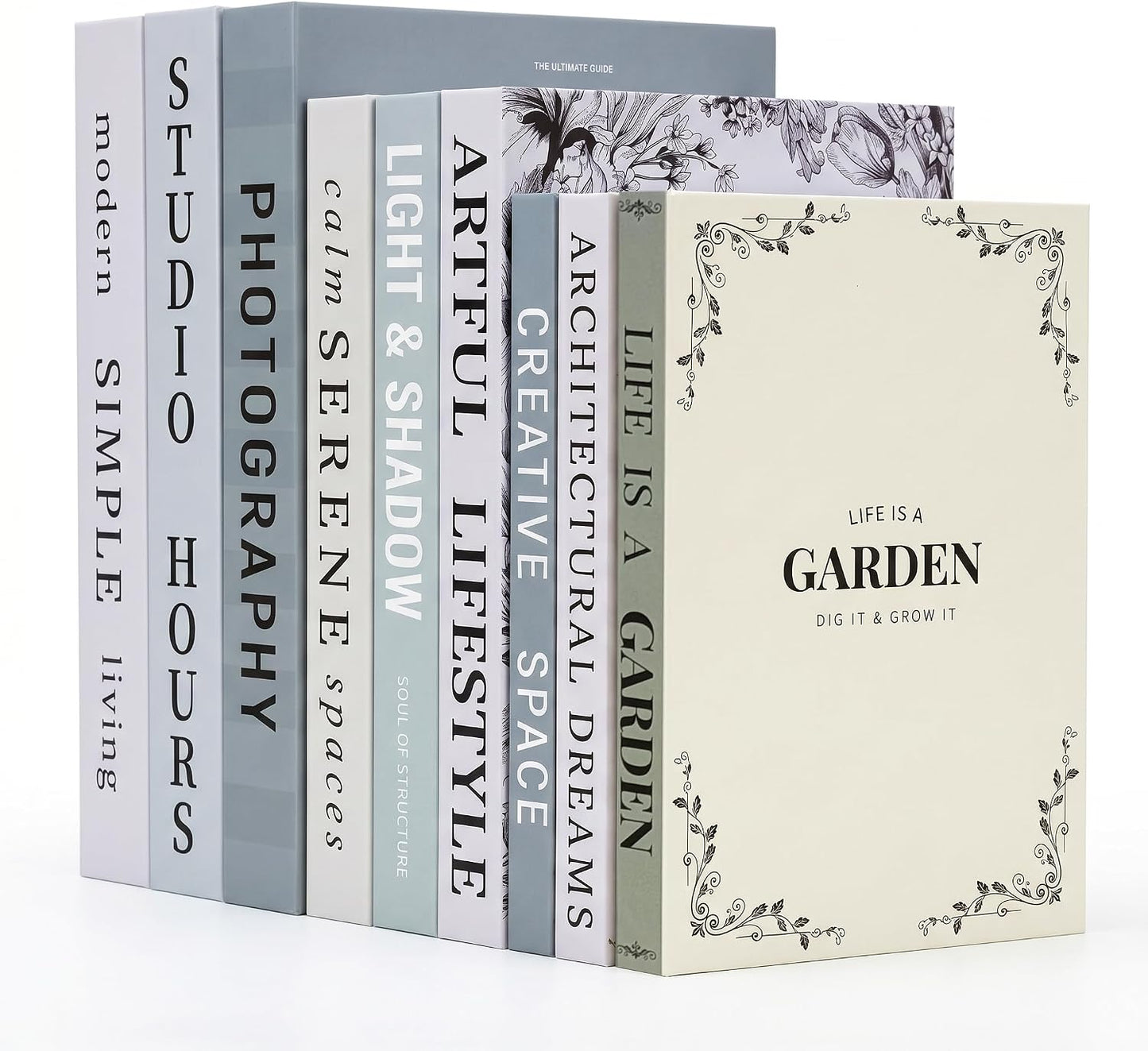 Faux Book Storage Boxes / Sage-beige / 9 Books / Set of 9