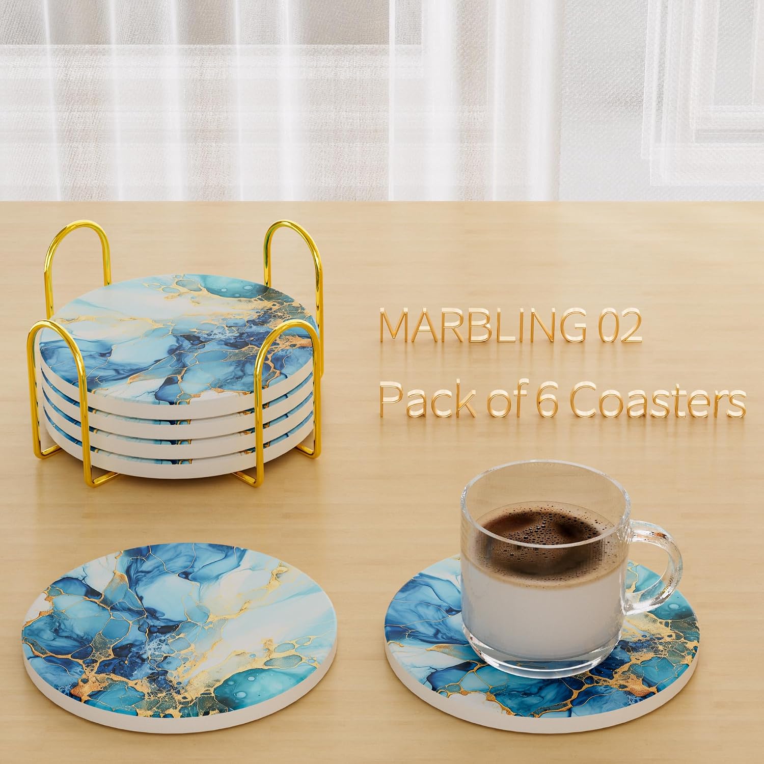 Holder / /Set Marble Abstract Ceramic Coasters / Marbling02 / Set of 6