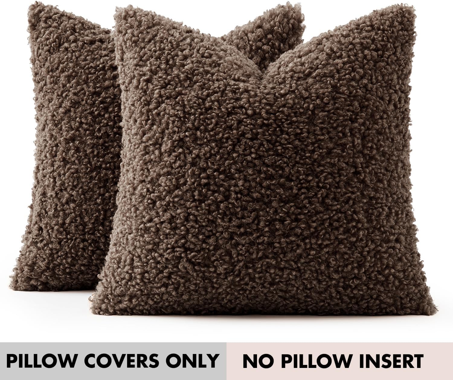 Faux Fur Throw Pillow Covers Boucle Neutral Decorative Sherpa Fuzzy / 18 x 18 / Chocolate / Set of 2