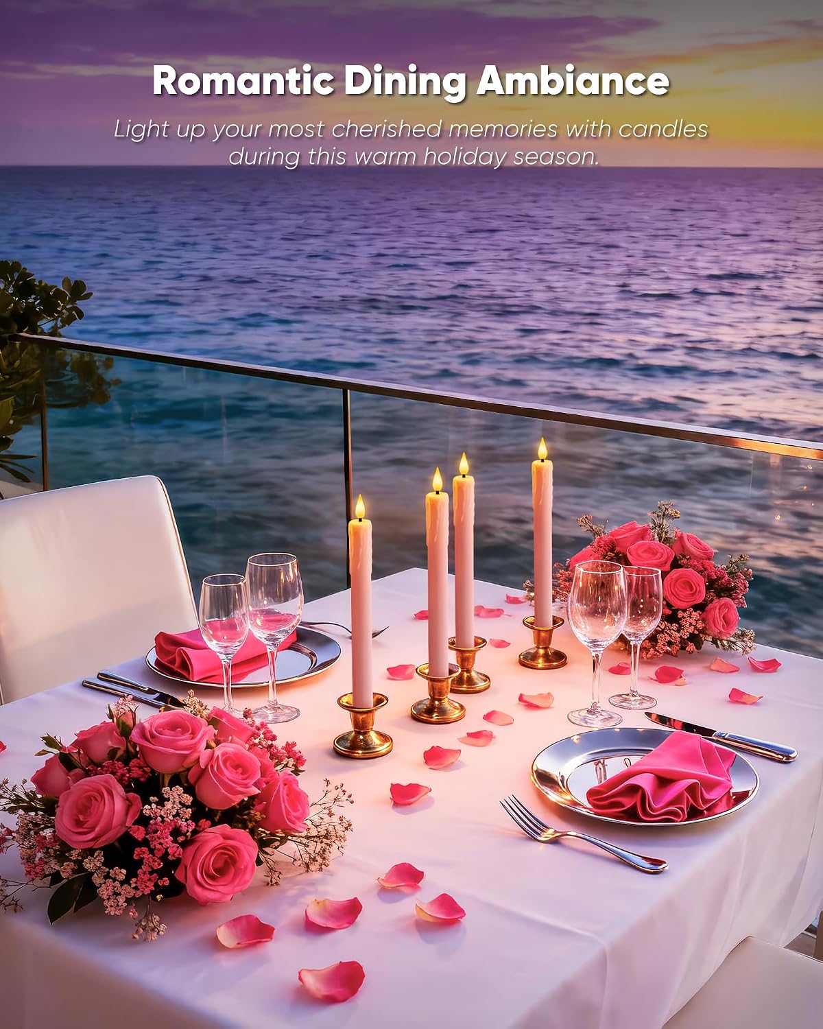 Homemory 6 Pcs Real Wax Pink Flameless Taper Candles with Remote Timer, 9.6 Inches LED Fake Candlesticks, LED Candle