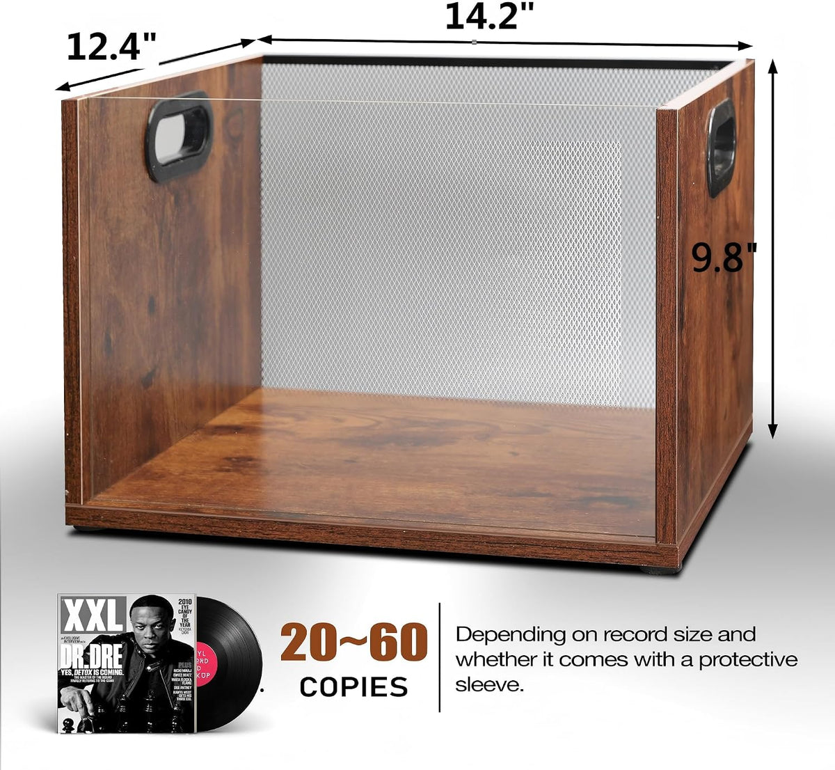 Vinyl Record Storage Crate 2 Pack, Holds up To 60 LPs, Album Visible Storage Box with Acrylic Front, Handle, Wooden