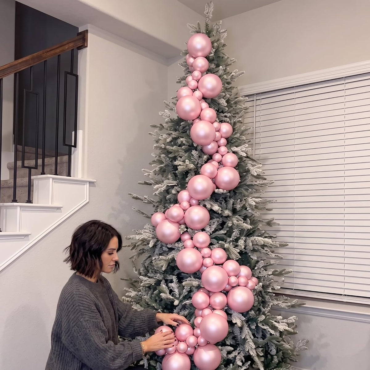 9 ft Christmas Ball Garland Ornaments Large Pink Hanging Shatterproof Xmas Balls Decorations for Home Indoor Outdoor