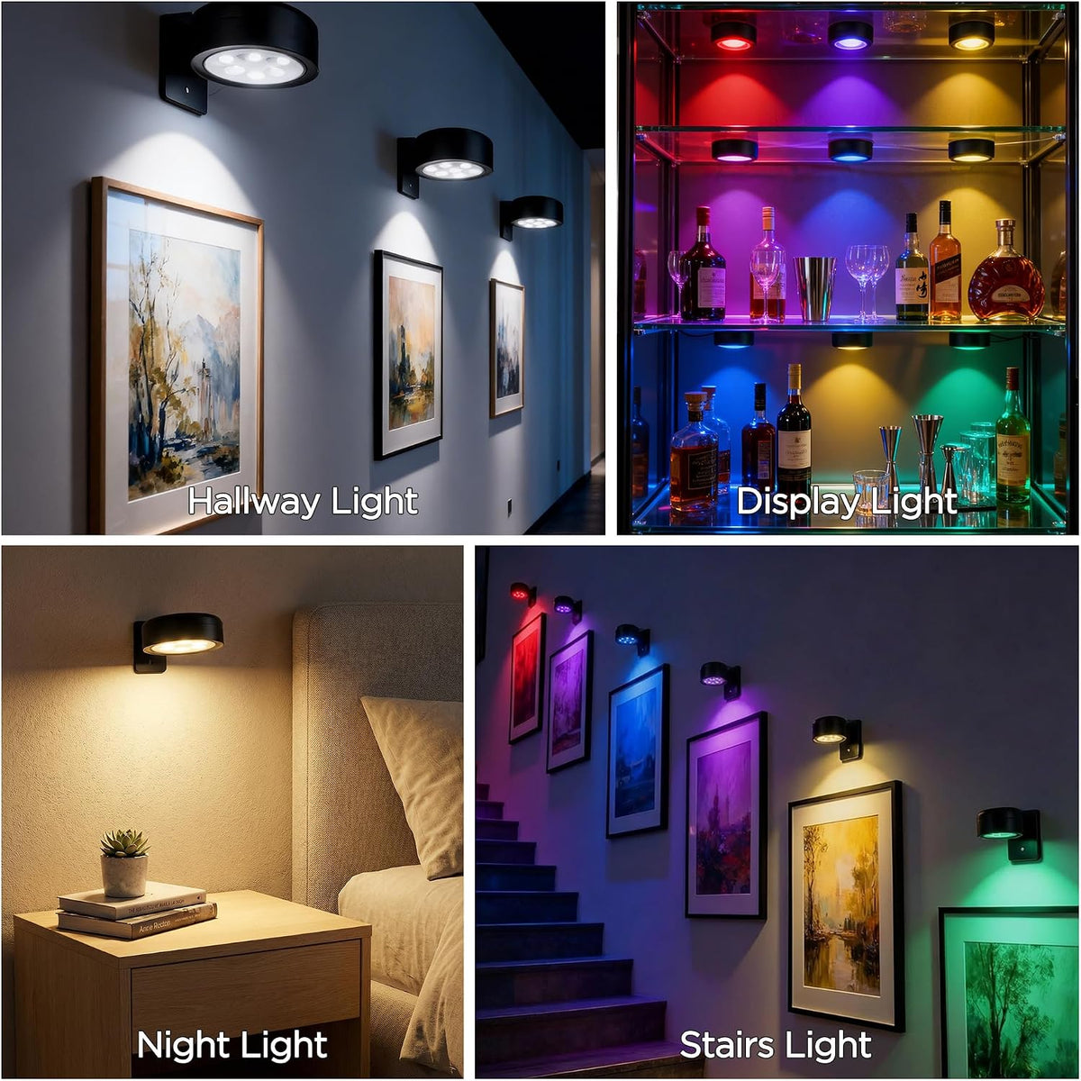 6-Pack Picture Lights for Wall, Rechargeable Wireless Poster Lights, Black | LED Magnetic Painting Lights with