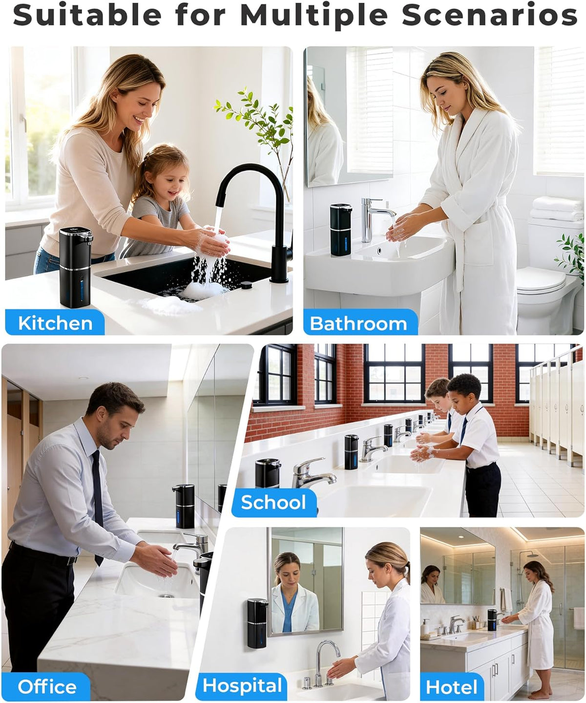 Automatic Foaming Soap Dispenser, Touchless Rechargeable | 13.5oz/400mL, with 9 Foam Levels, IPX5 Waterproof, Hands