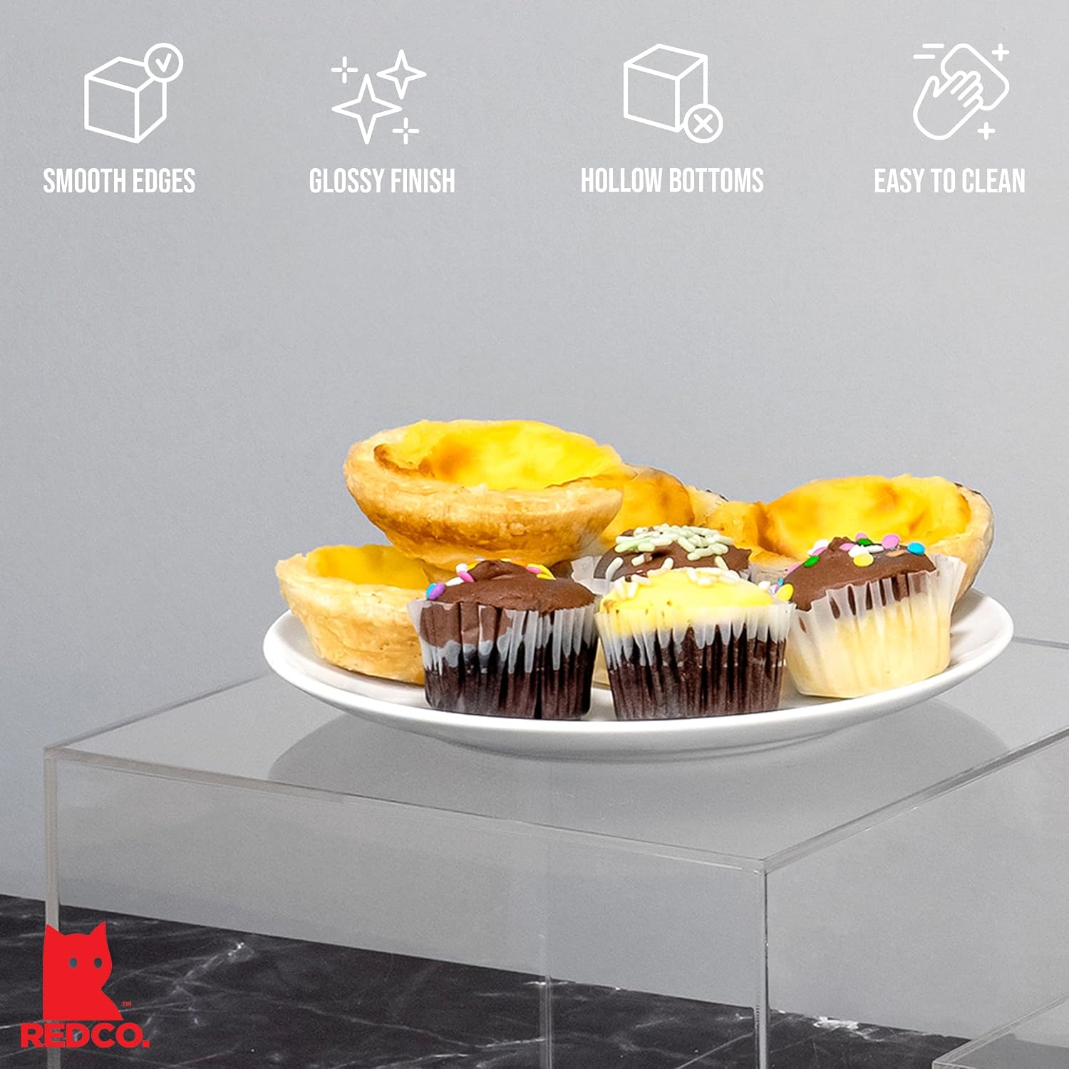 Red Co. Set of 3 Crystal Clear Acrylic Cube Display Nesting Risers with Hollow Bottoms, Transparent - 2 Pack