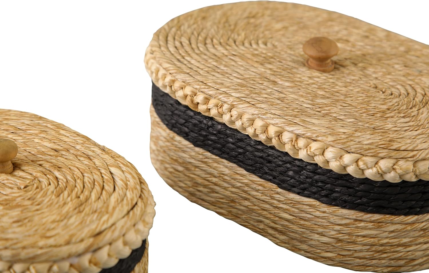 Woven Basket / Oval Decorative Storage Rattan Box / Brown / Set of 2