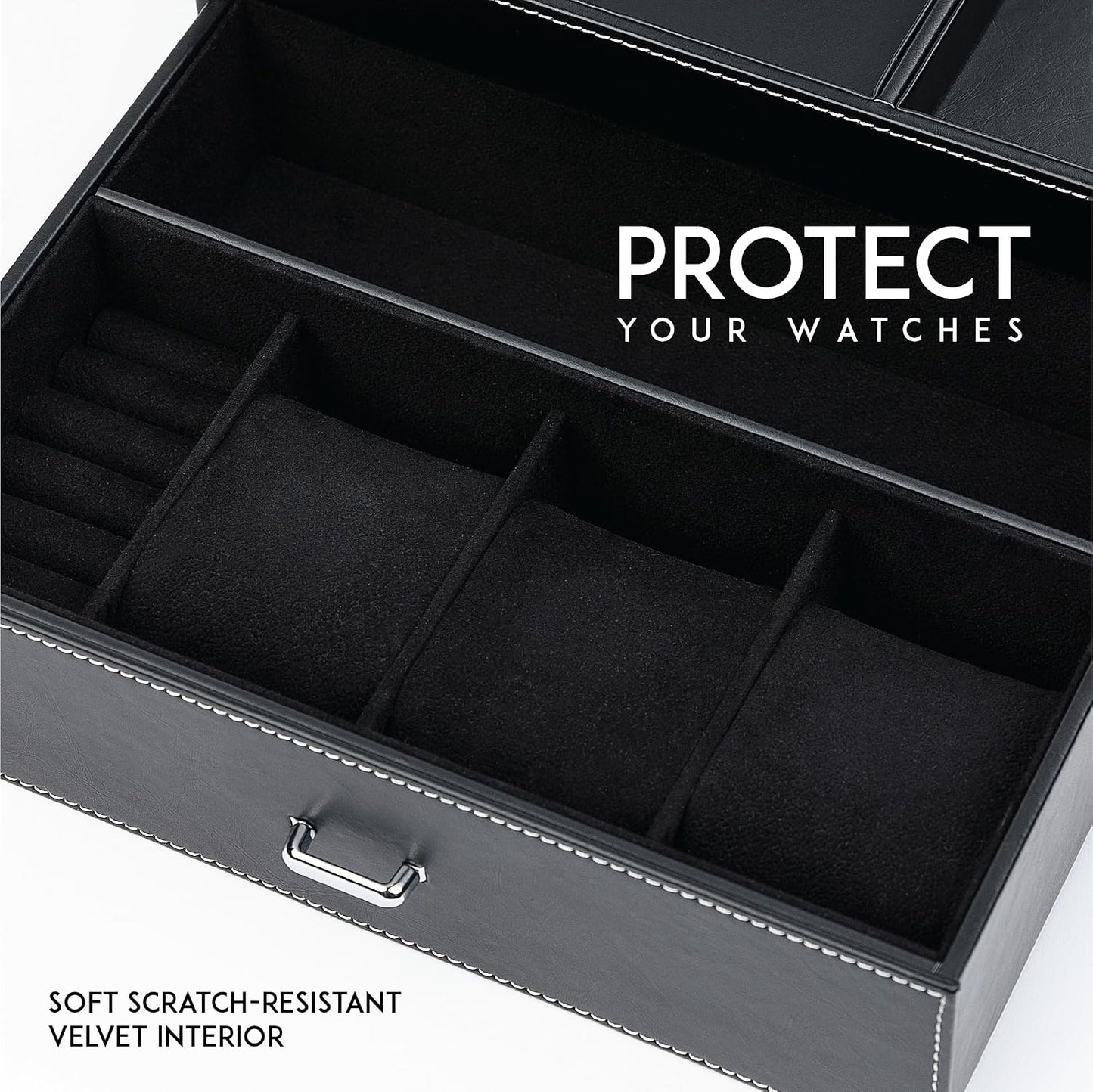 Mens Jewelry Box Organizer & Dresser Valet Tray - Premium Nightstand Station for Watches, Rings, and Accessories