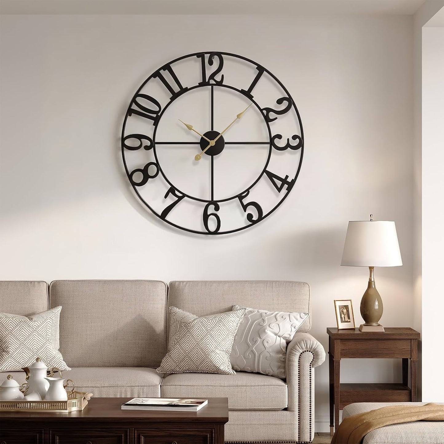 Cuspin 36 Inch Wall Clock, Large Wall Clock Decorative for Living Room, Arabic Numerals Non Ticking Battery-Operated