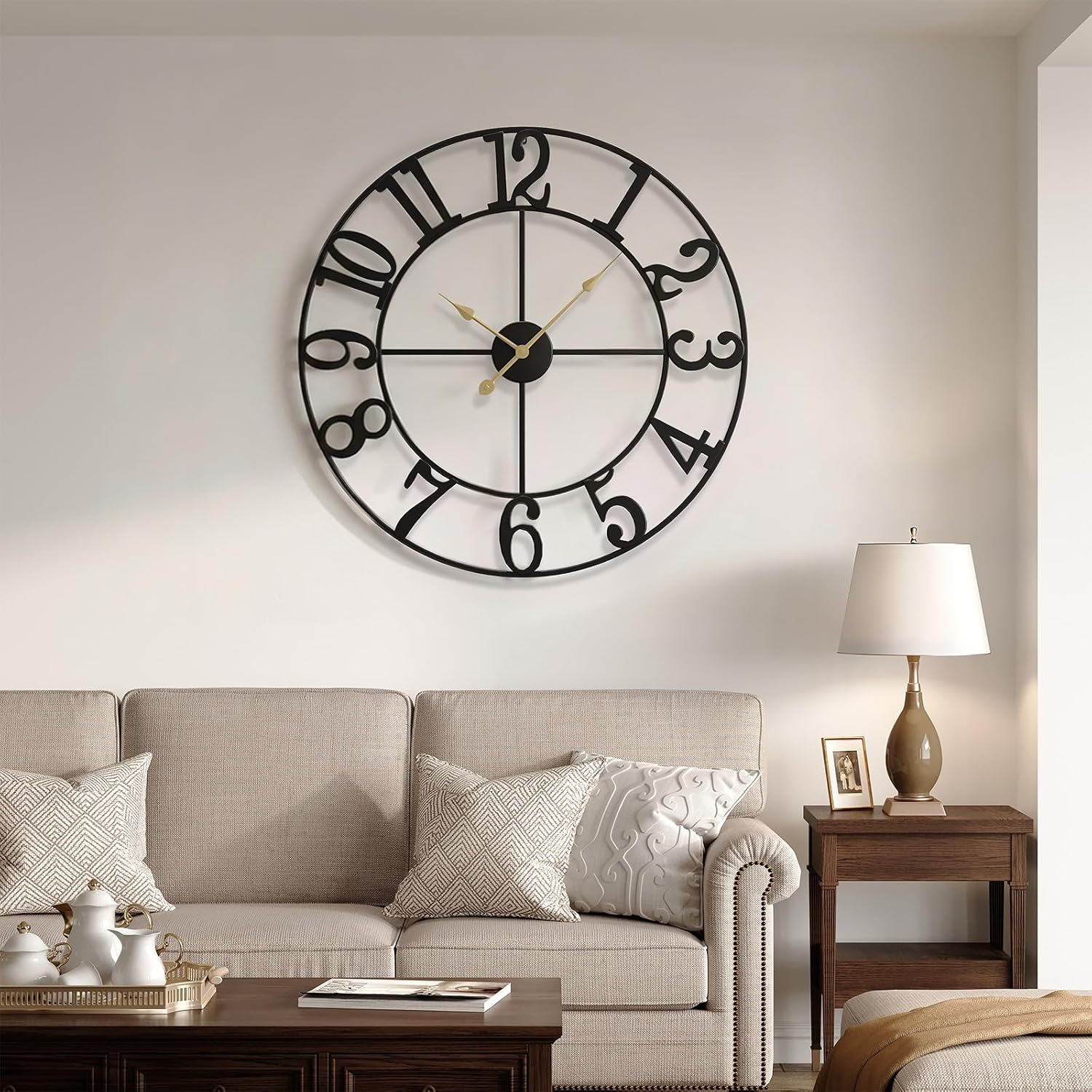 Cuspin 36 Inch Wall Clock, Large Wall Clock Decorative for Living Room, Arabic Numerals Non Ticking Battery-Operated