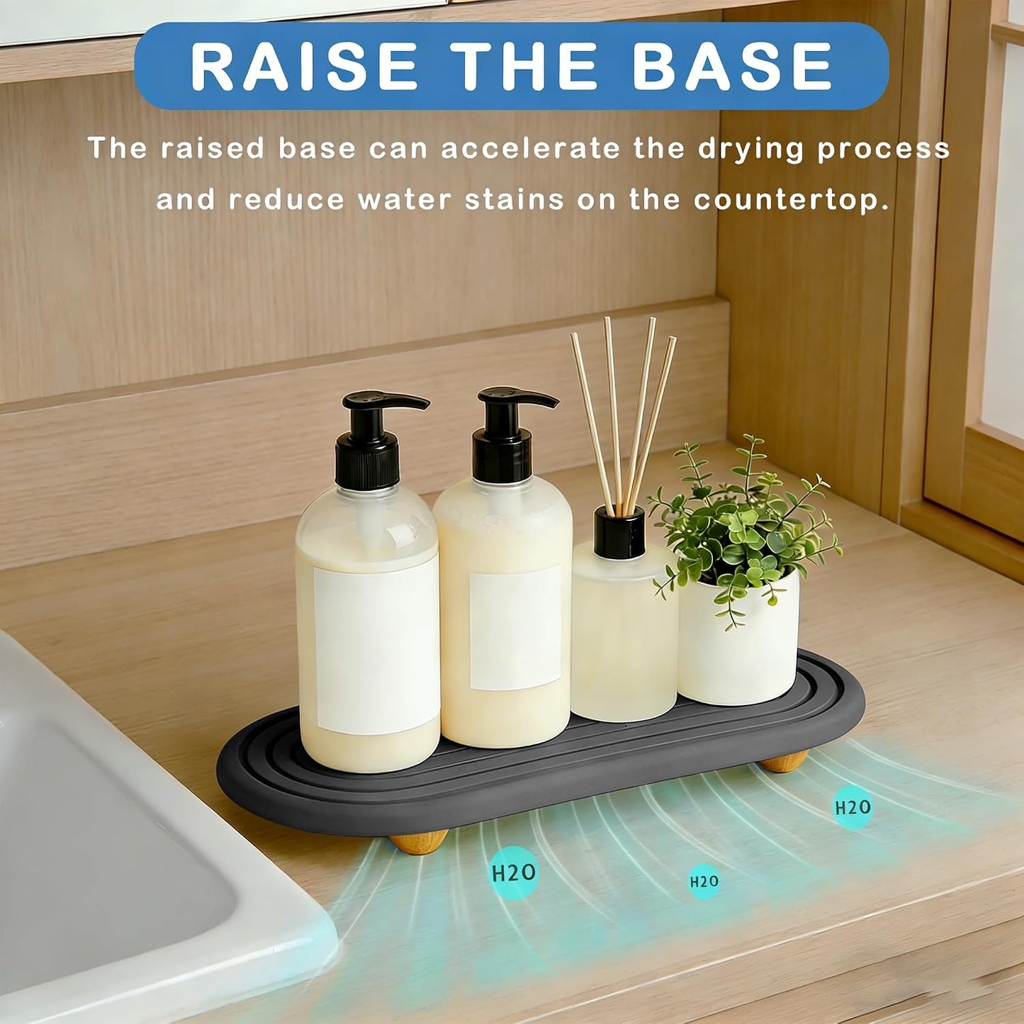 Instant Dry Sink Tray / Dark Gray Wooden Foot 4circles Large