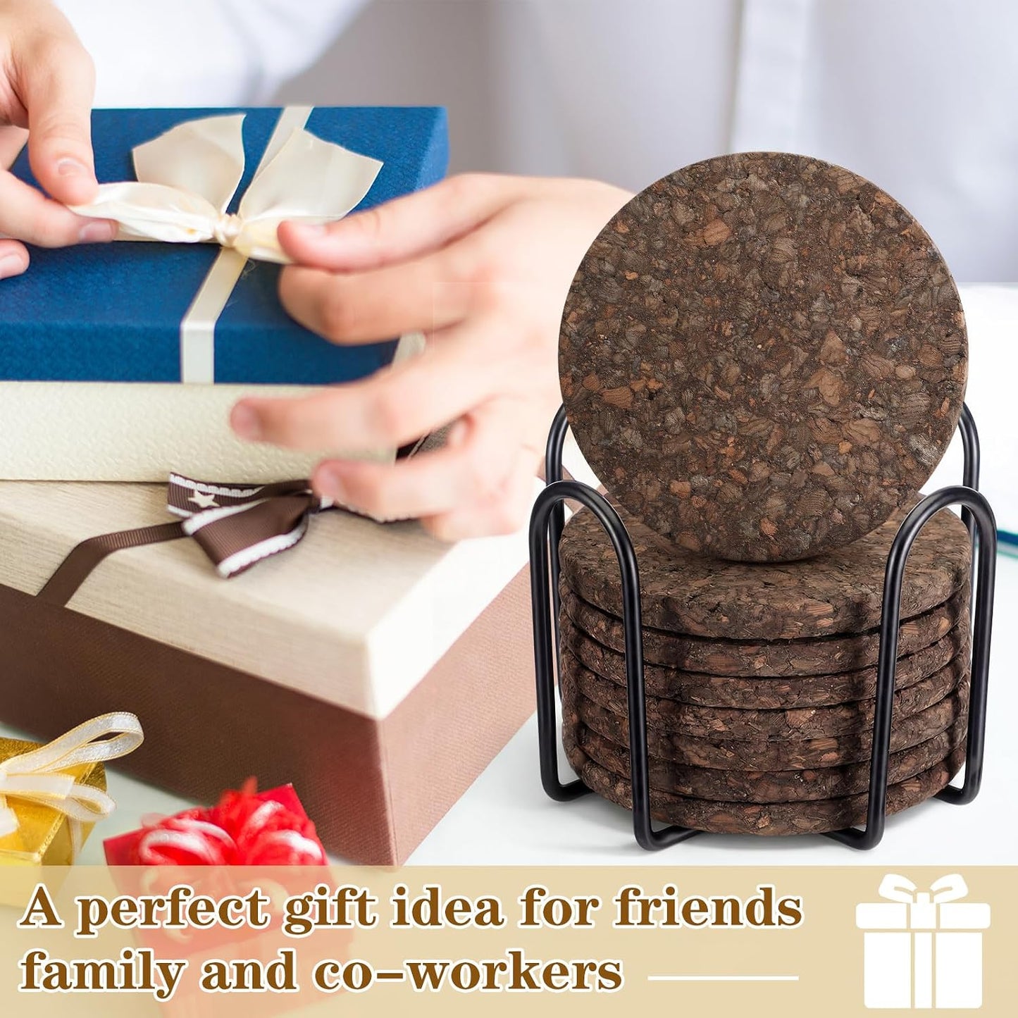 Holder Elegant Dark Cork Cup Pads / Black / Set of 9