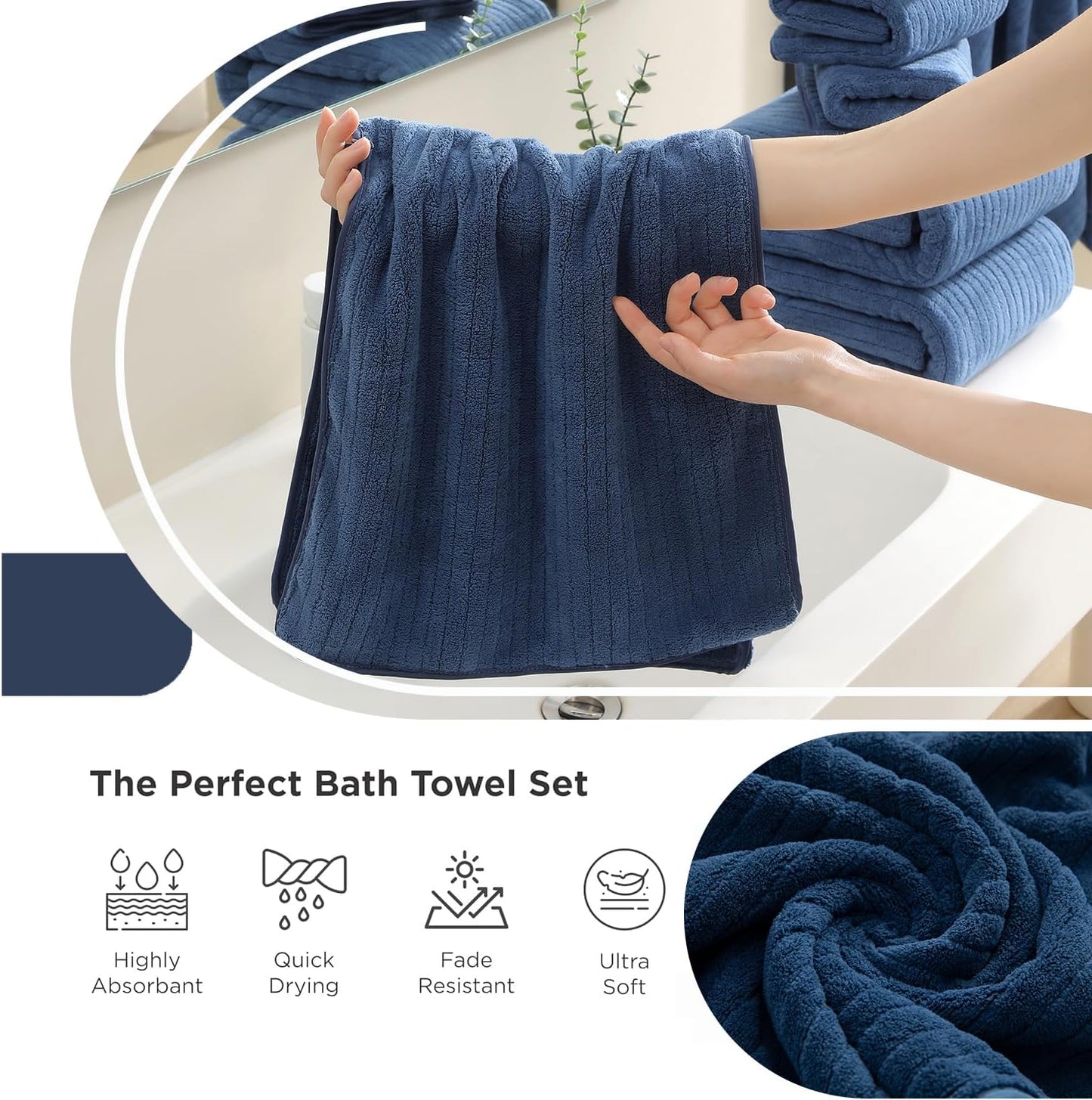 Hailea 18 Piece Family Bath Towel Set Include 6 Bath Towels,6 Hand Towels and 6 Washcloths Soft Bathroom Towel with